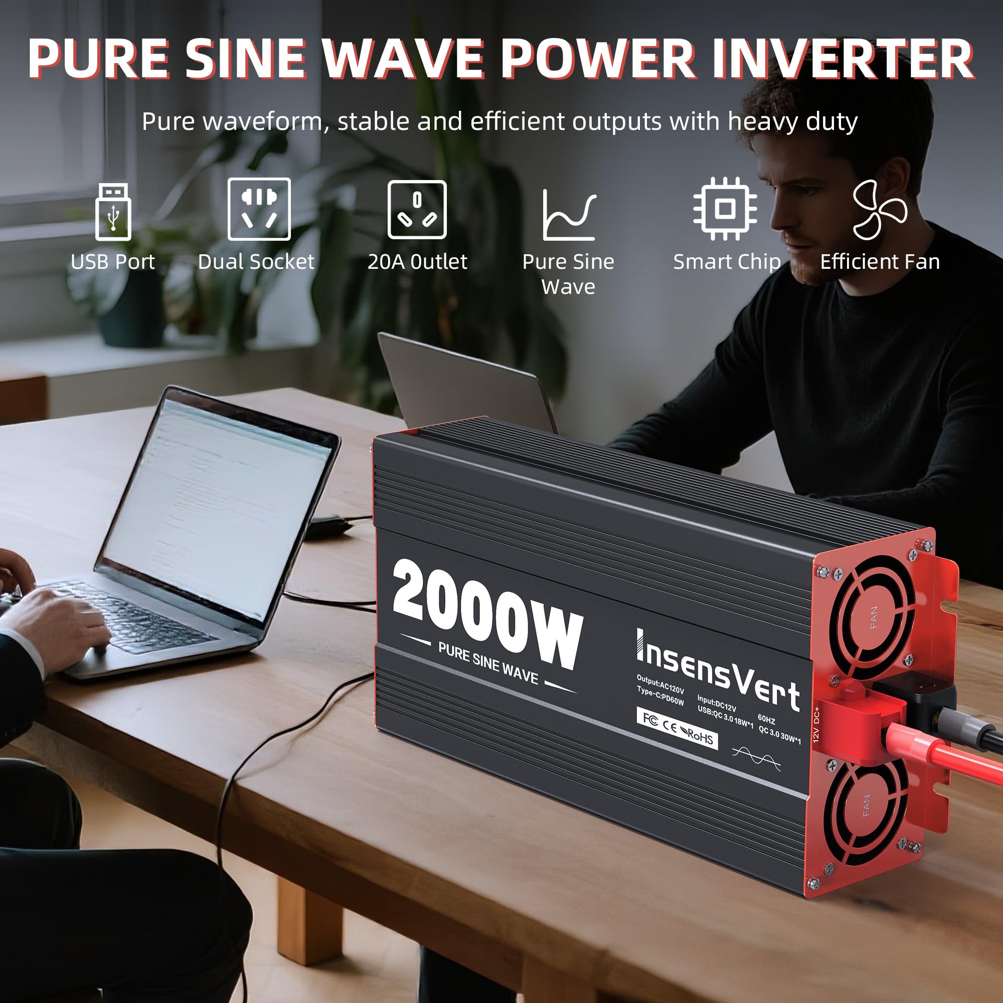 InsensVert 18W USB port ideal for charging phones and small devices.