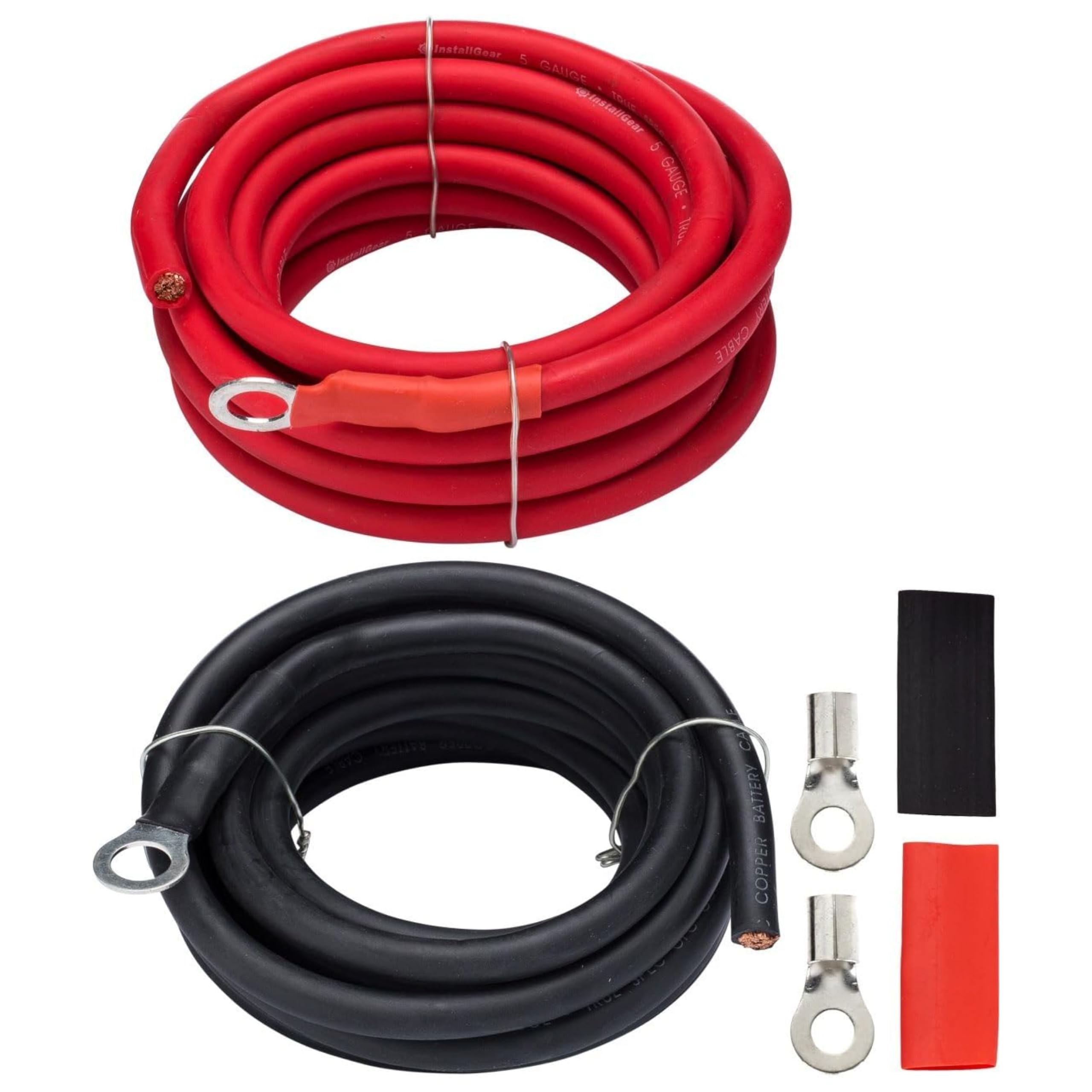 InstallGear 5-gauge 10ft inverter cables in red and black for durable power transfer.