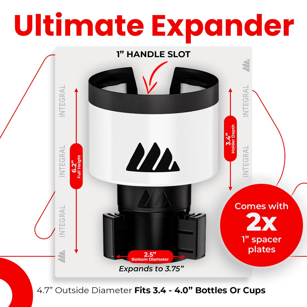 Integral Ultimate Expander demonstrates offset base keeping adjacent cup holder accessible