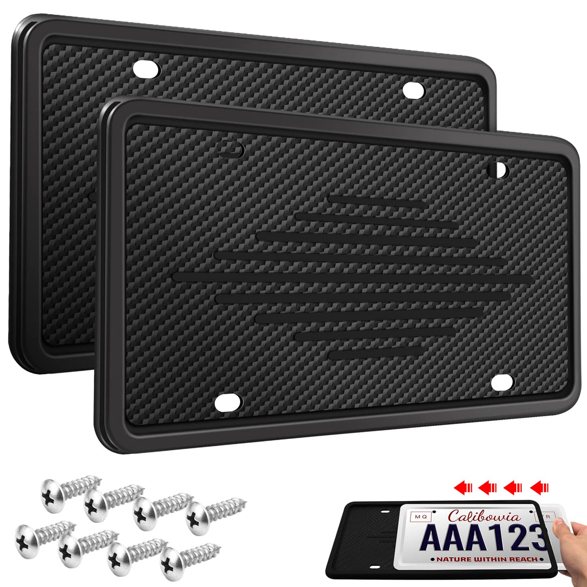 Intermerge license frame 2-pack installed on car for a clean, unobstructed plate.