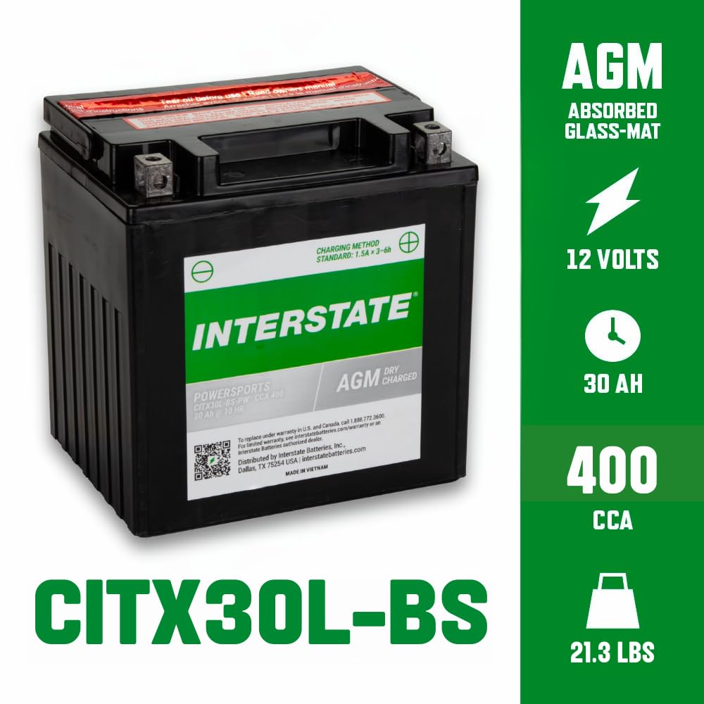 Interstate YIX30L-BS label closeup shows safety features and rugged construction