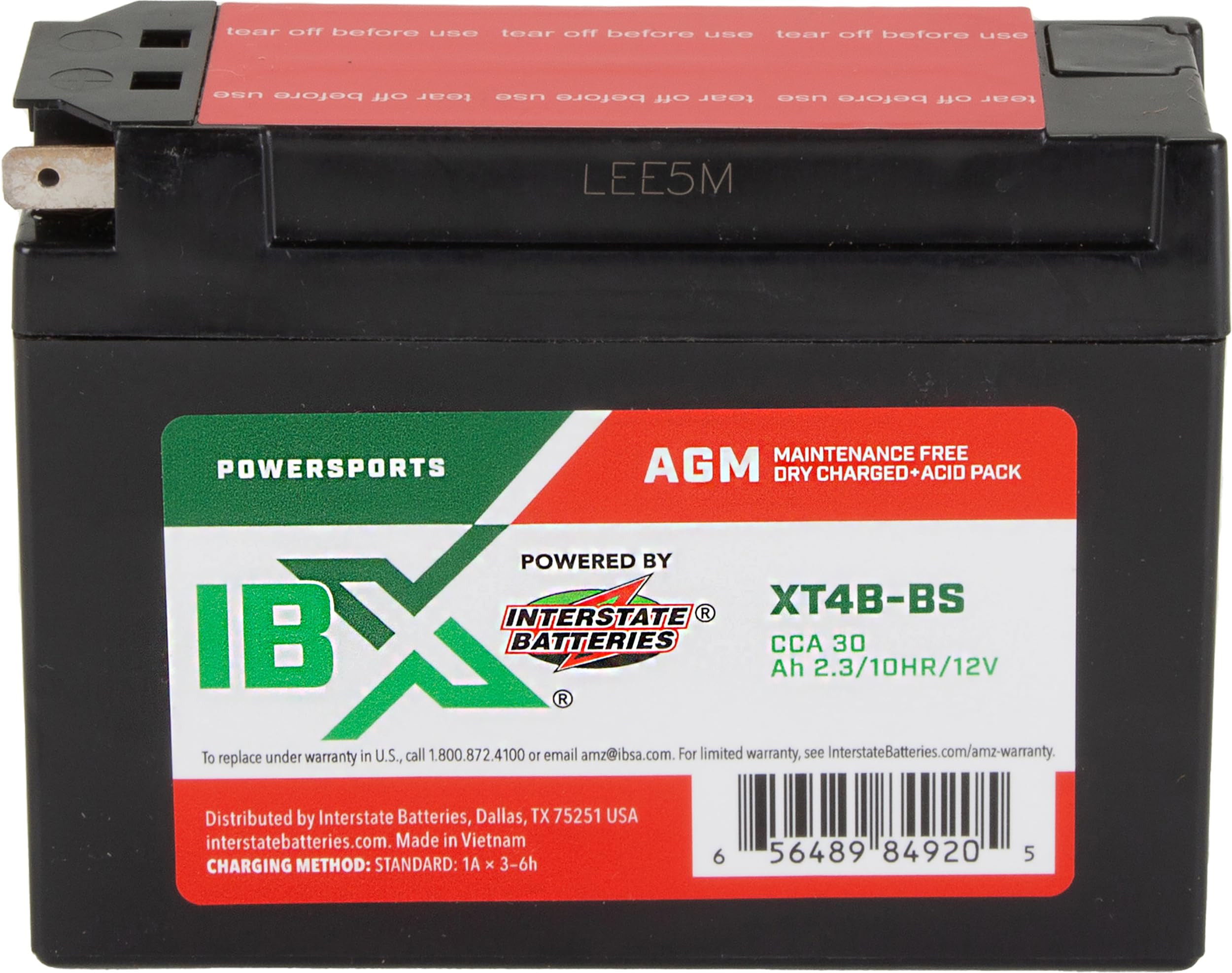 Interstate Batteries YT4B-BS 12V front view for compact powersport energy