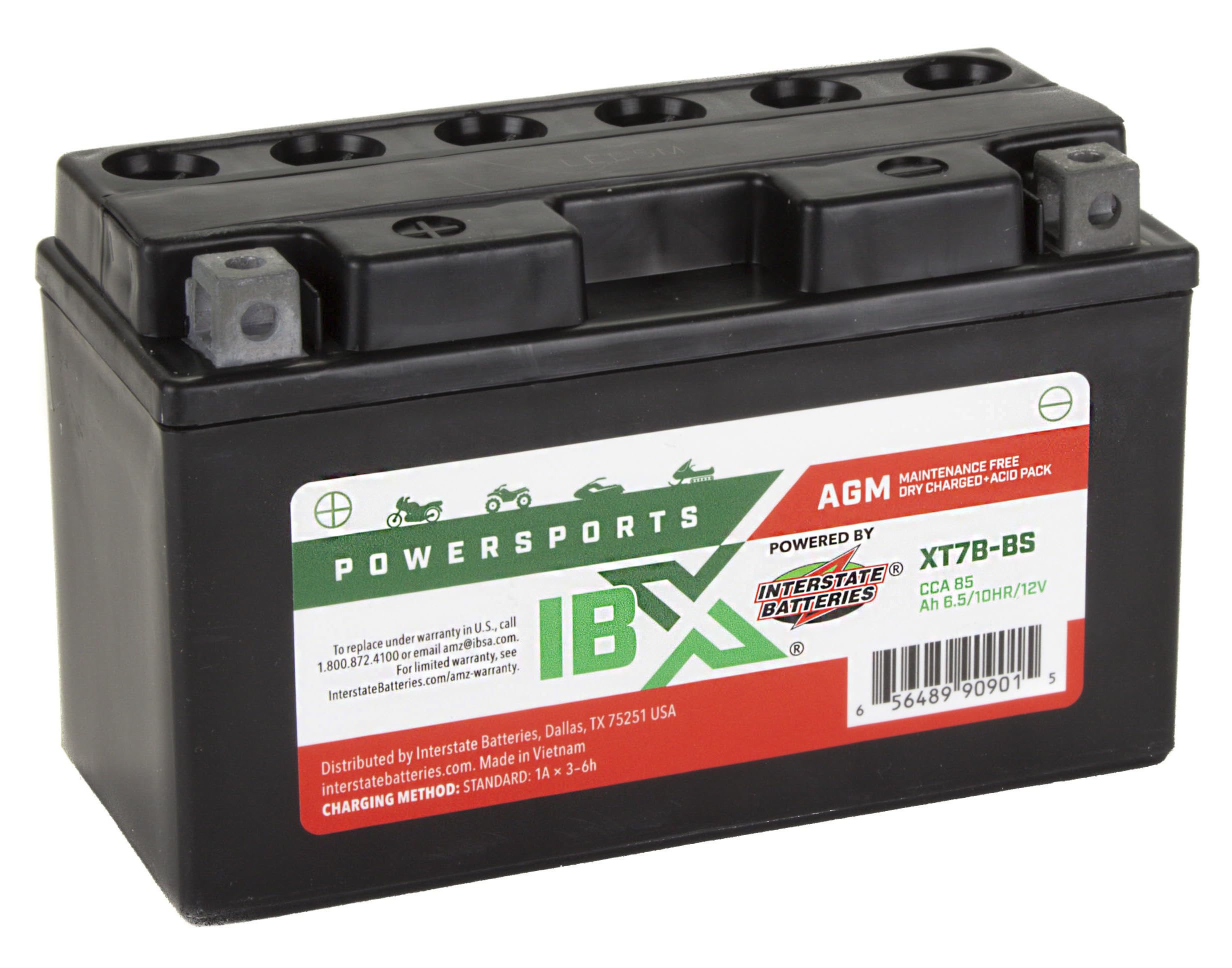 Interstate Batteries YT7B-BS AGM technology close-up emphasizing longevity and vibration resistance.