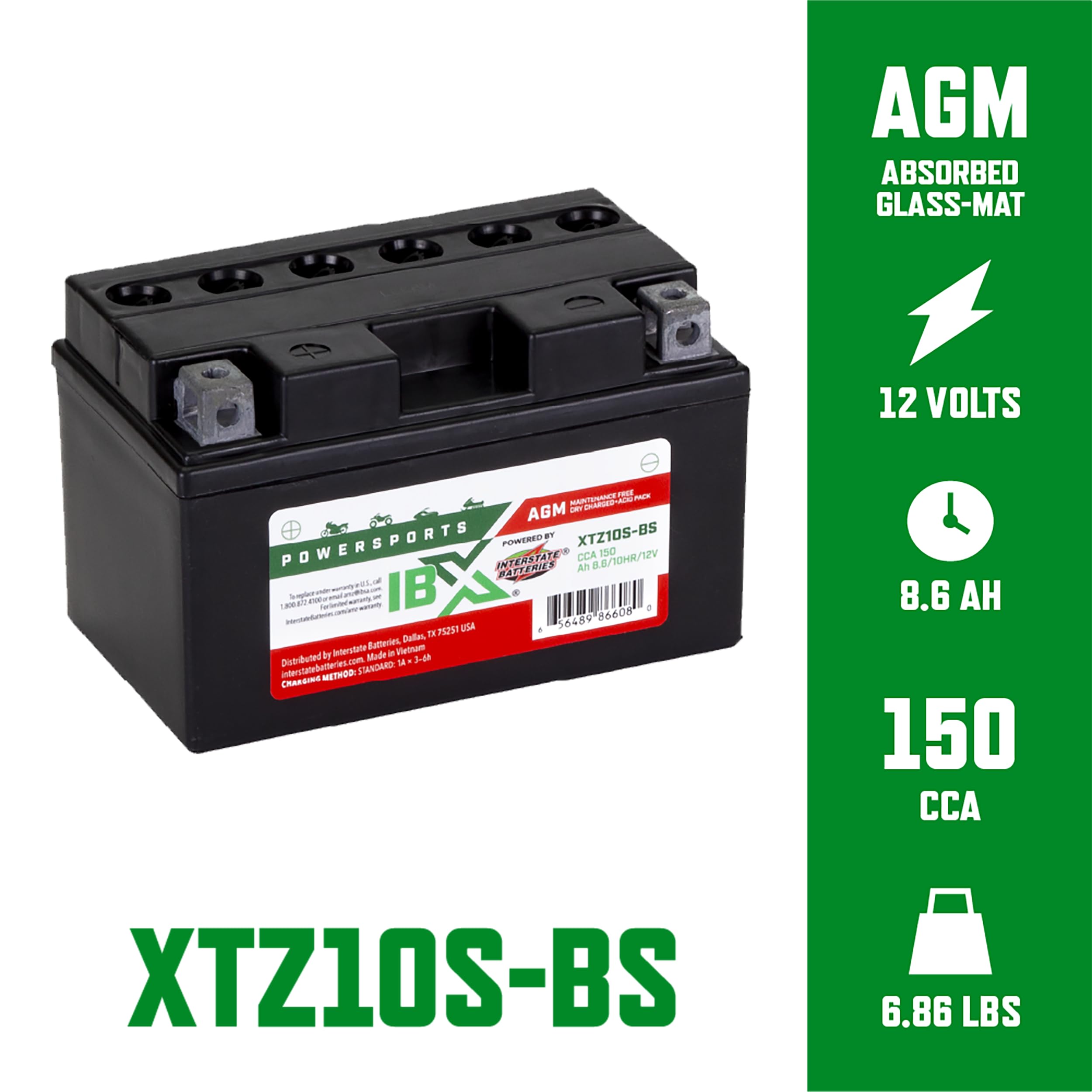 Interstate YTZ10S-BS battery top terminals image demonstrates spill-proof design for flexible mounting.