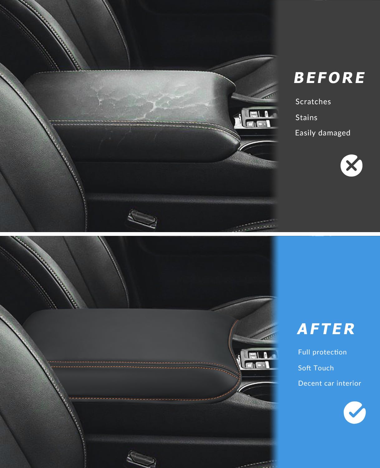 INTGET center console cover for Honda Ridgeline with orange stitches shields the lid from dirt