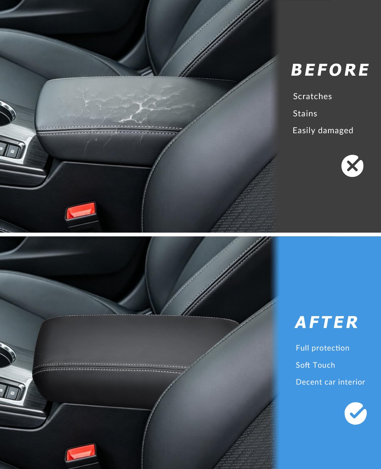 INTGET leather-like console lid protector stays clean during use.