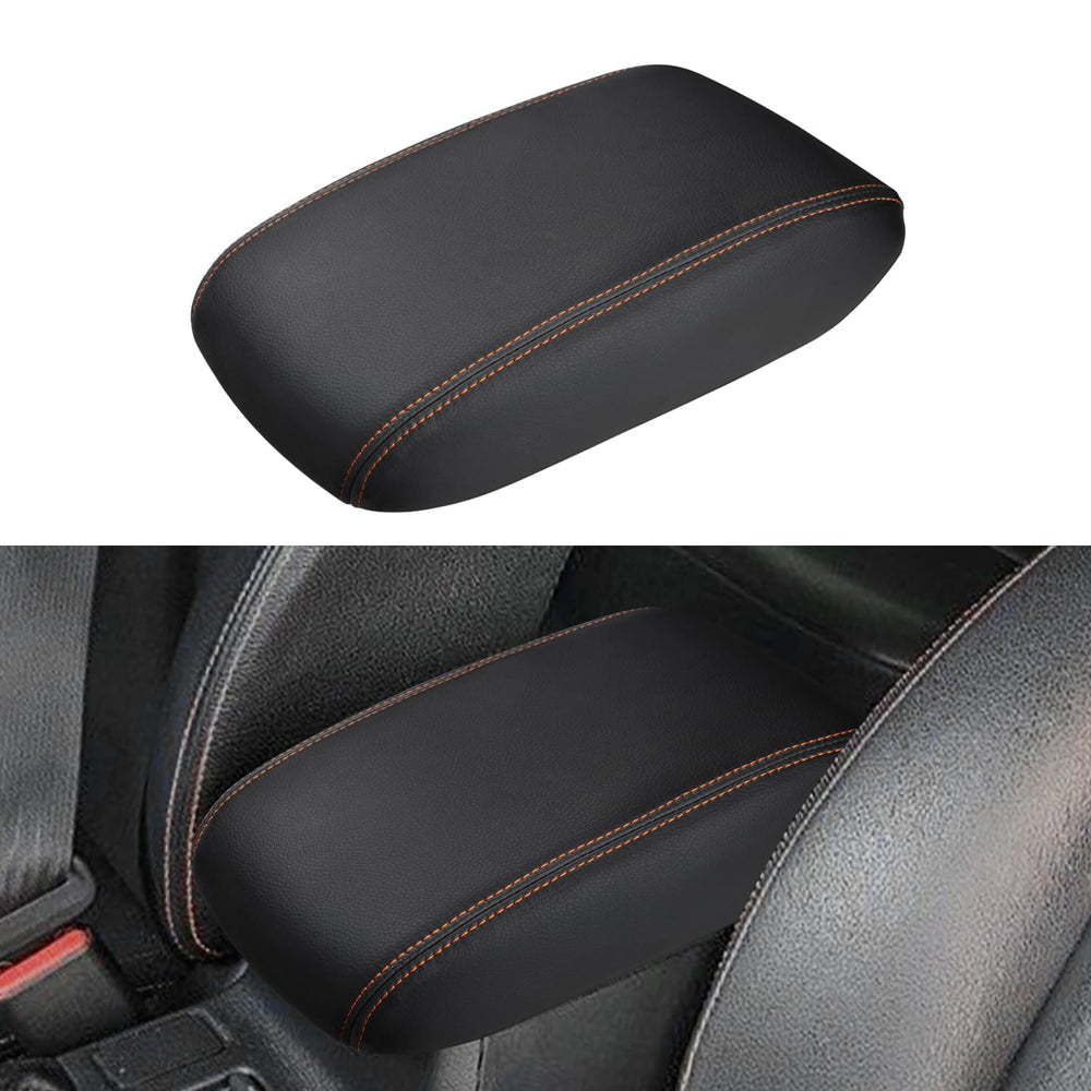 INTGET Crosstrek armrest cover top view shows full lid protection with premium leather.