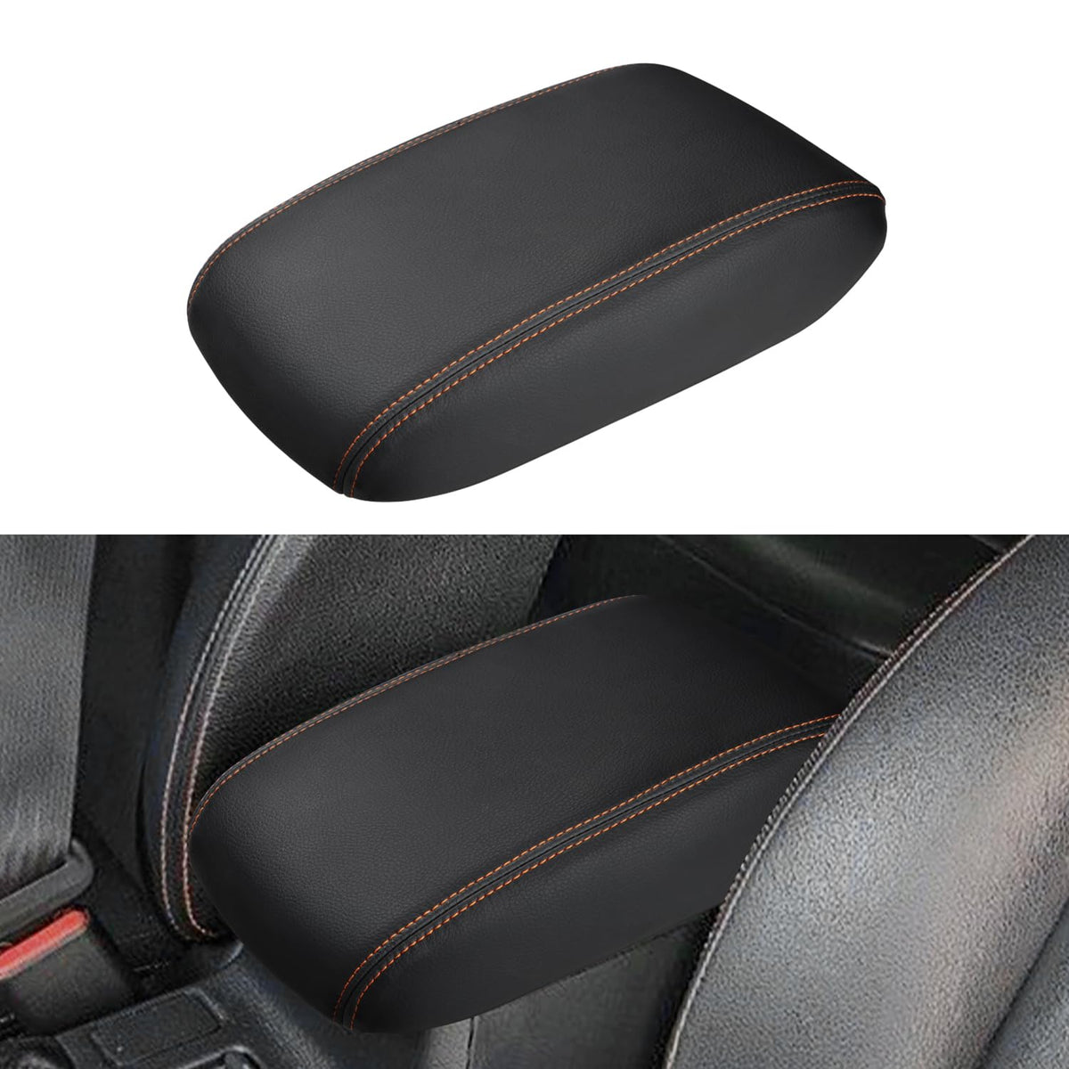 INTGET Crosstrek armrest cover top view shows full lid protection with premium leather.