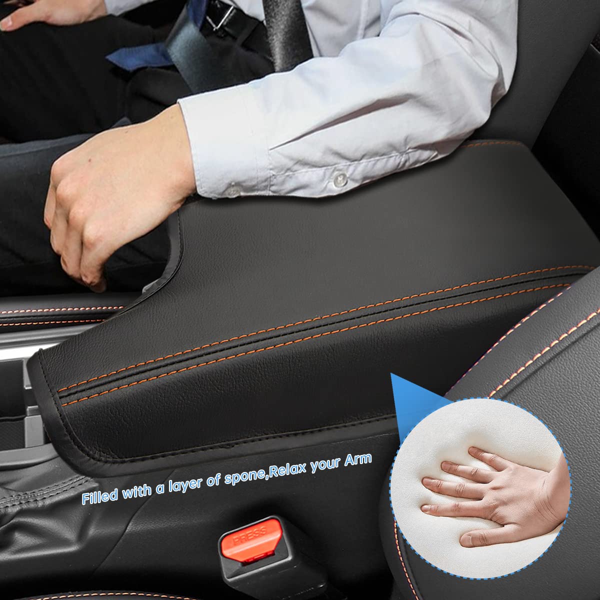 INTGET Crosstrek/Impreza leather armrest cover provides flat, wrinkle-free fit.