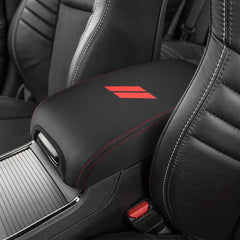 INTGET center console cover on Dodge Charger front view with red slash design for style