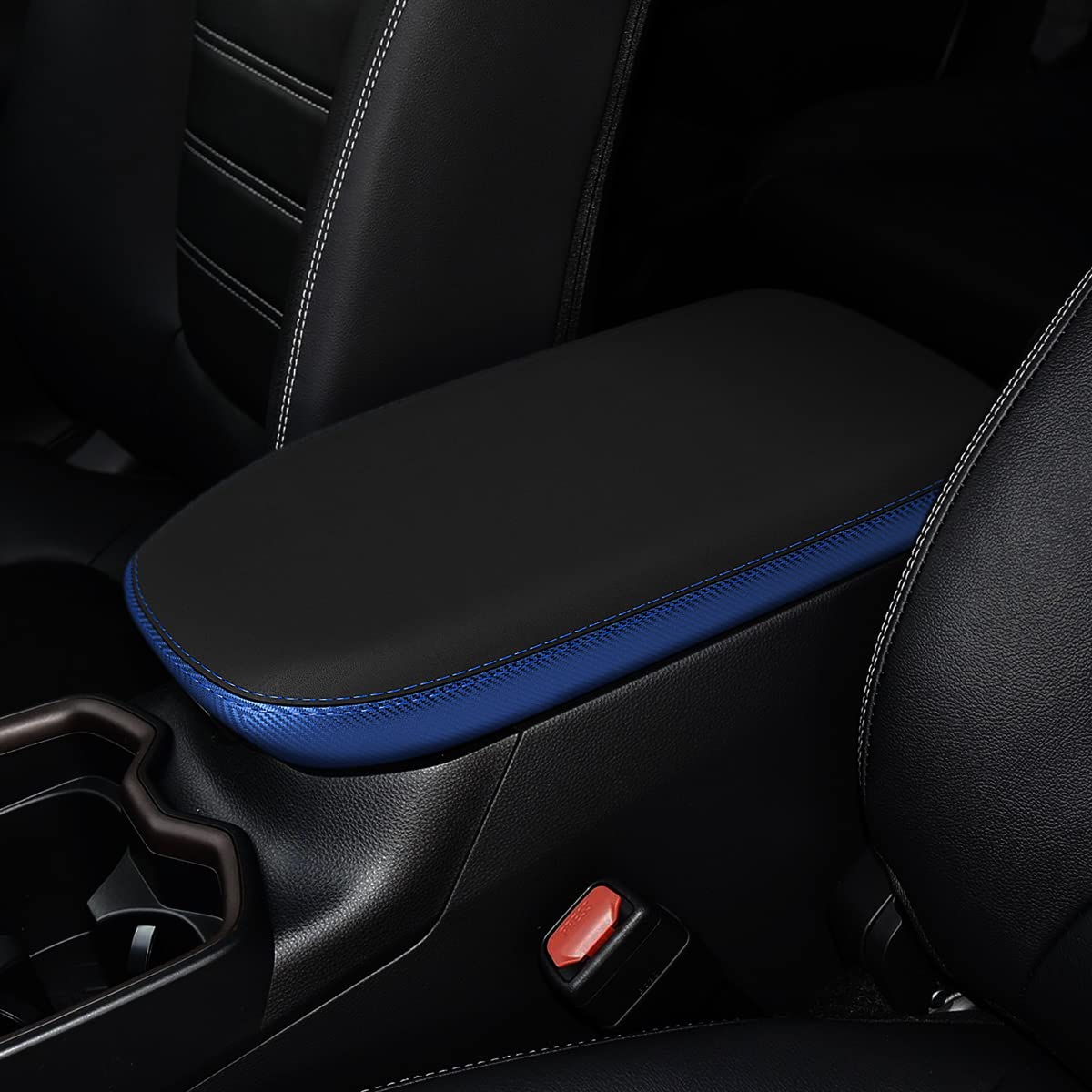 INTGET RAV4 center console cover close-up texture and snug fit that protects surfaces.
