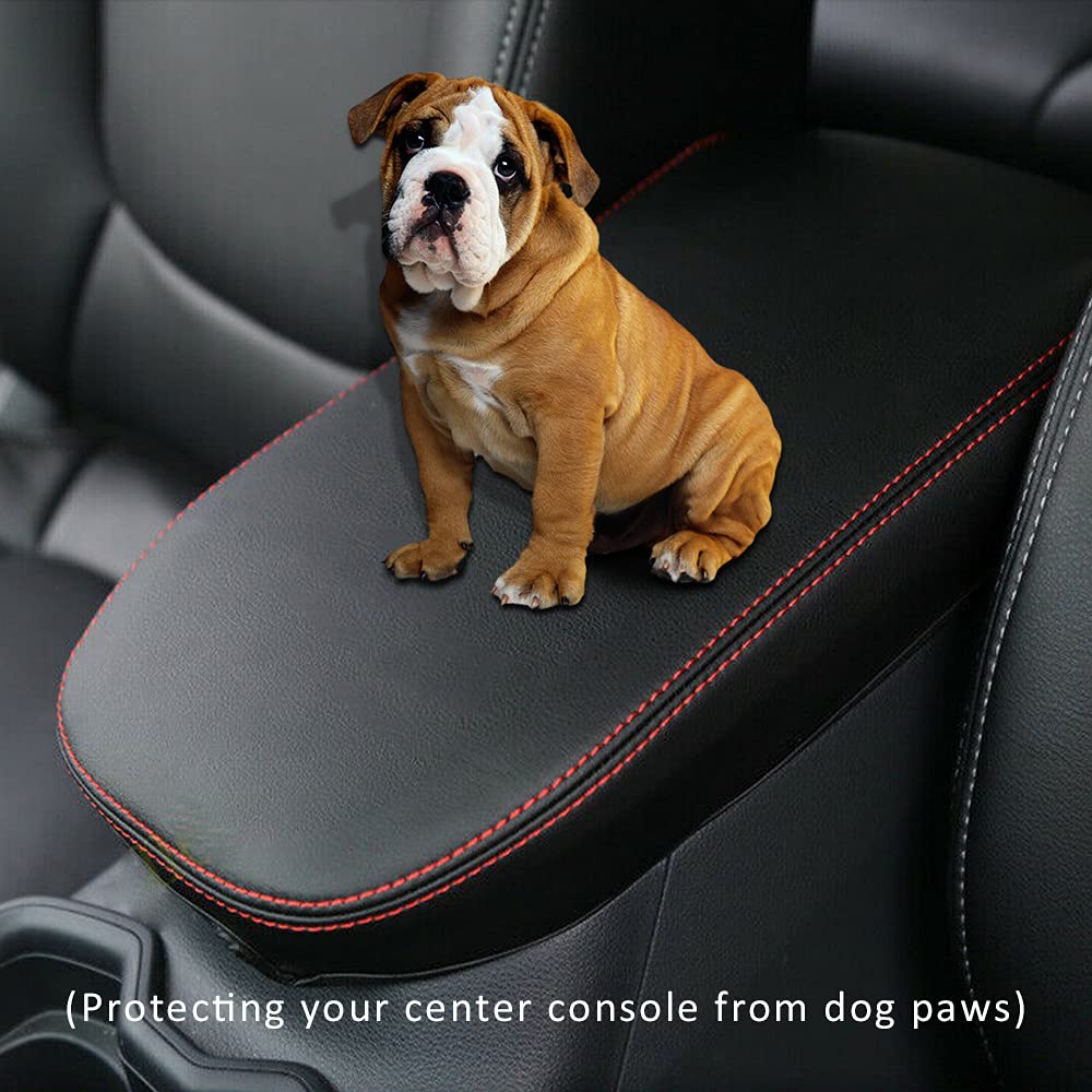 INTGET RAV4 console lid protection in microfiber leather resists stains and sweat.