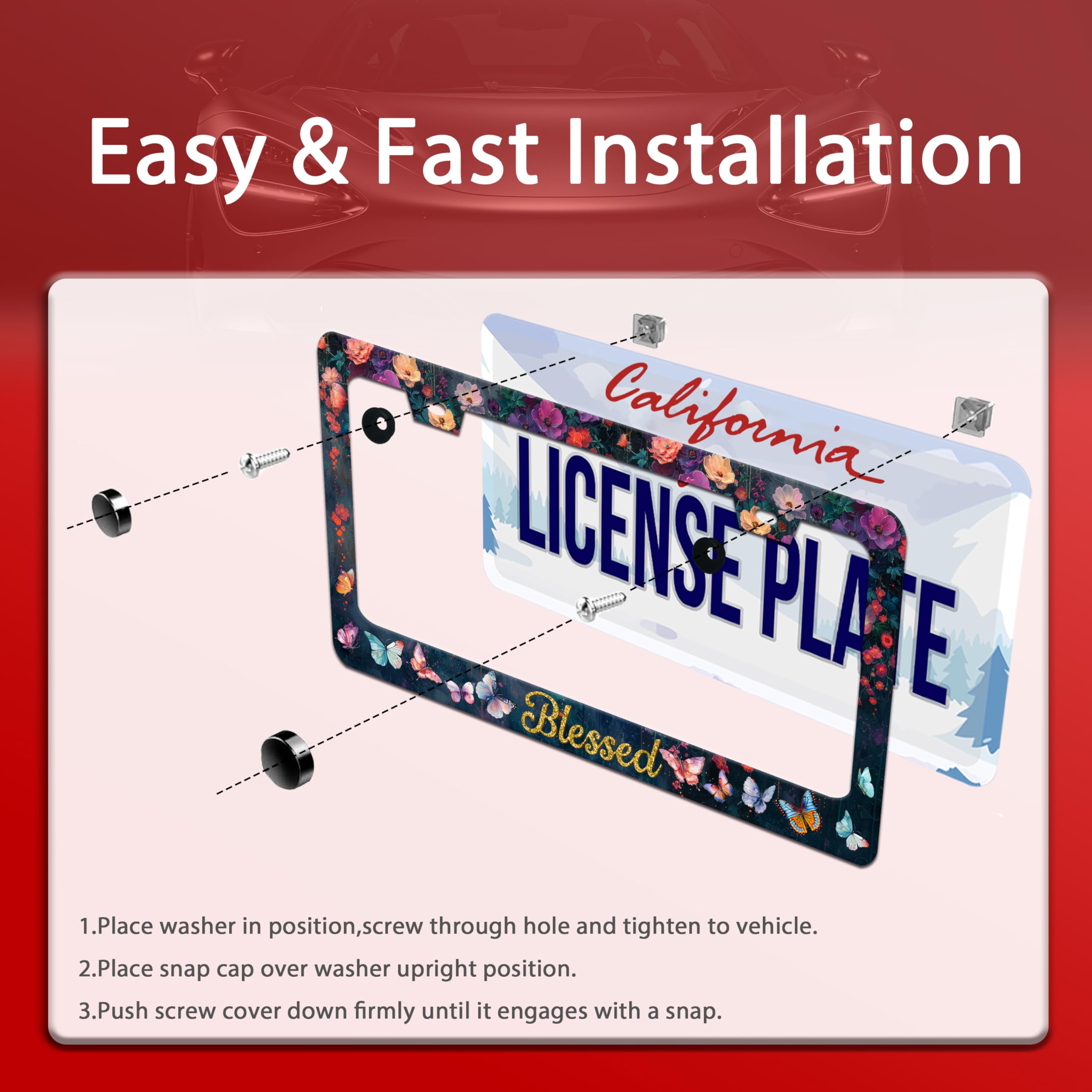 Invincibleframe license frame with included screws ensures quick, tool-free installation and secure mounting.