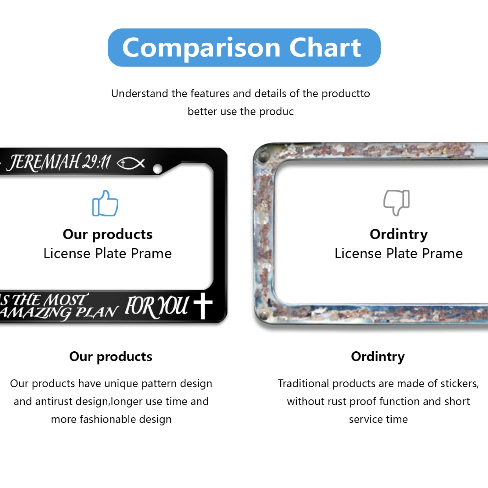 Invincibleframe Jeremiah 2911 license frame durable stainless steel for lasting shine.