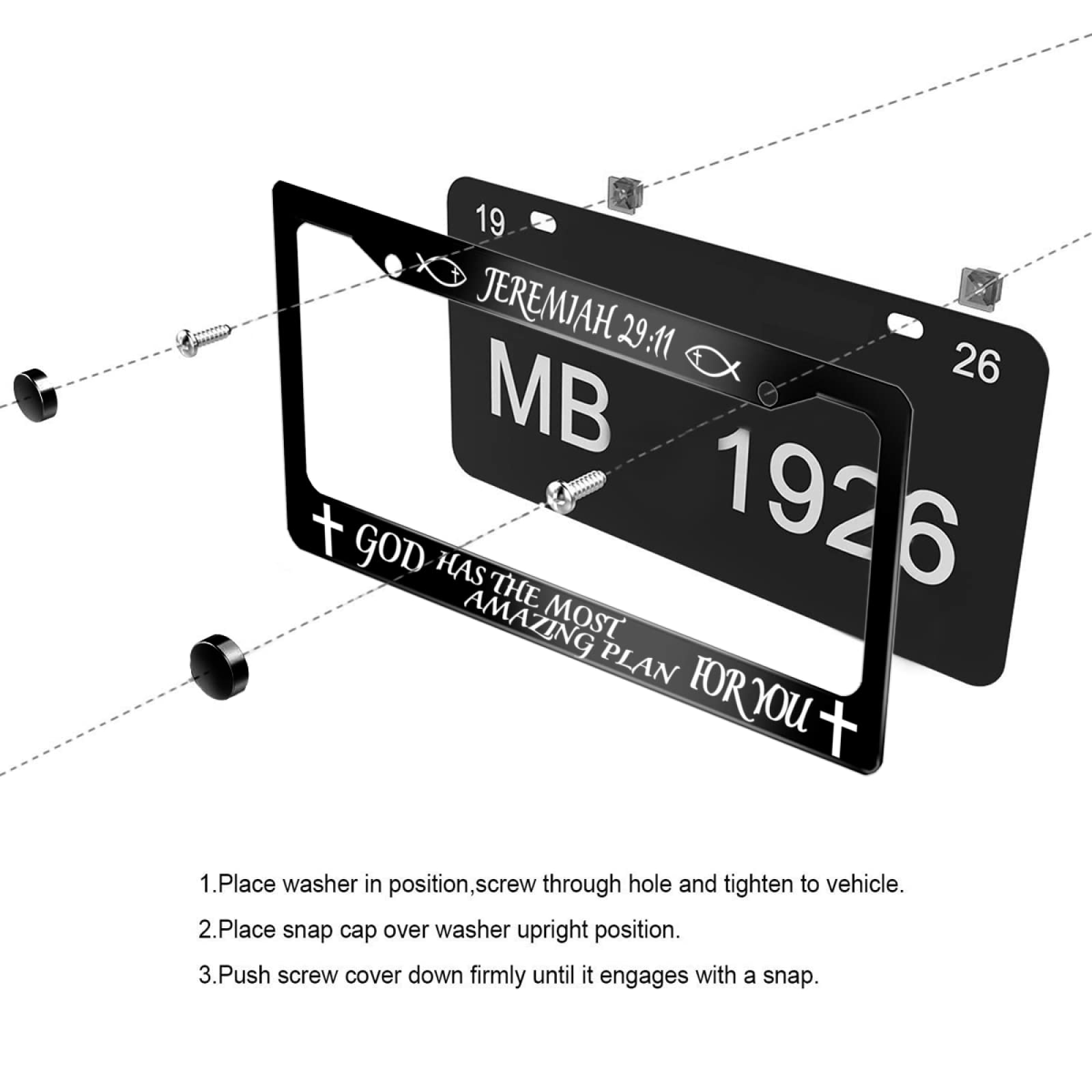 Invincibleframe Jeremiah 2911 license frame standard size 12.2 x 6.3 inches.