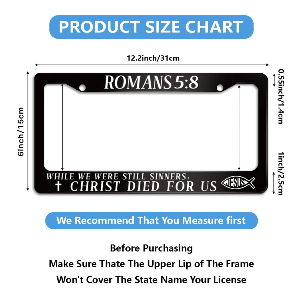 Invincibleframe Jesus Verse license plate frame rear view, clean design for reliable rear mounting