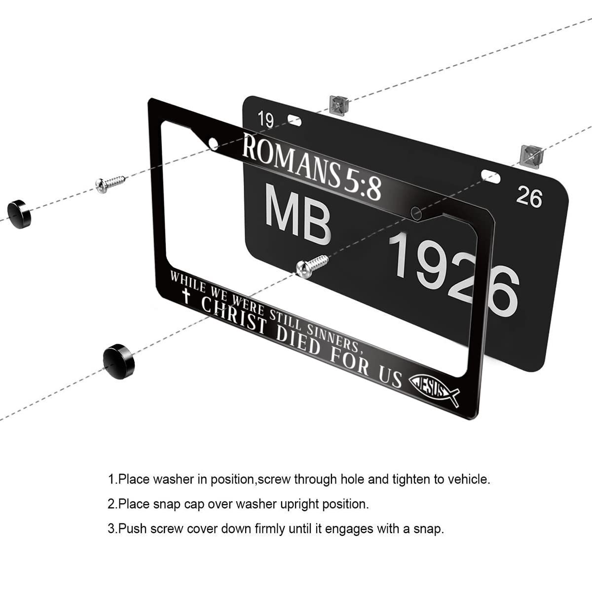 Included screws and washers for Invincibleframe license plate frame installation