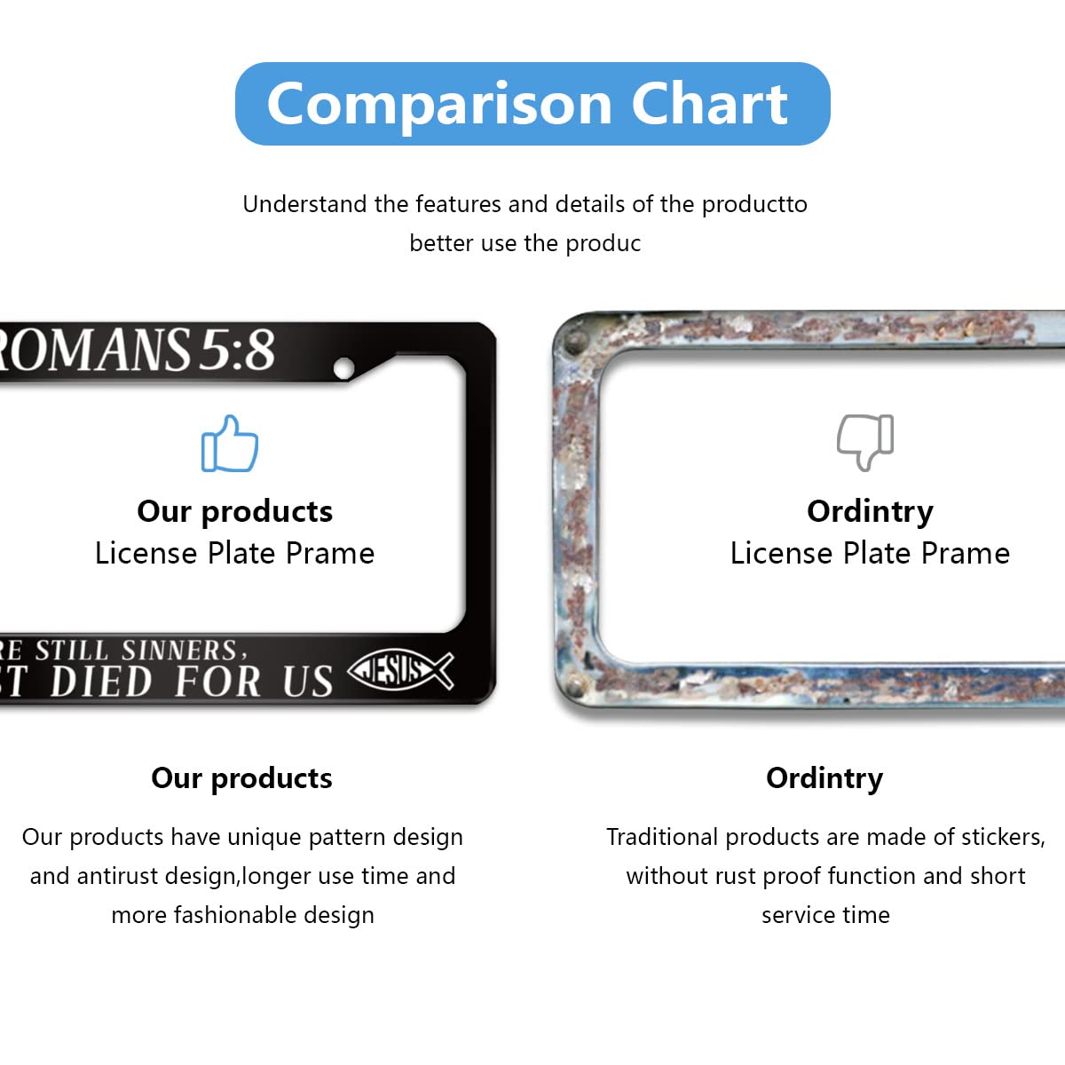 Close-up of Invincibleframe stainless steel license plate frame detailing finish