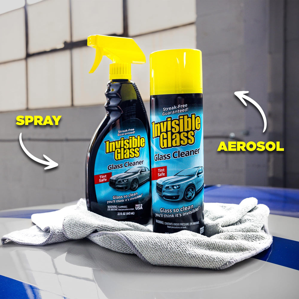 Invisible Glass car windshield cleaning for interior and exterior use.