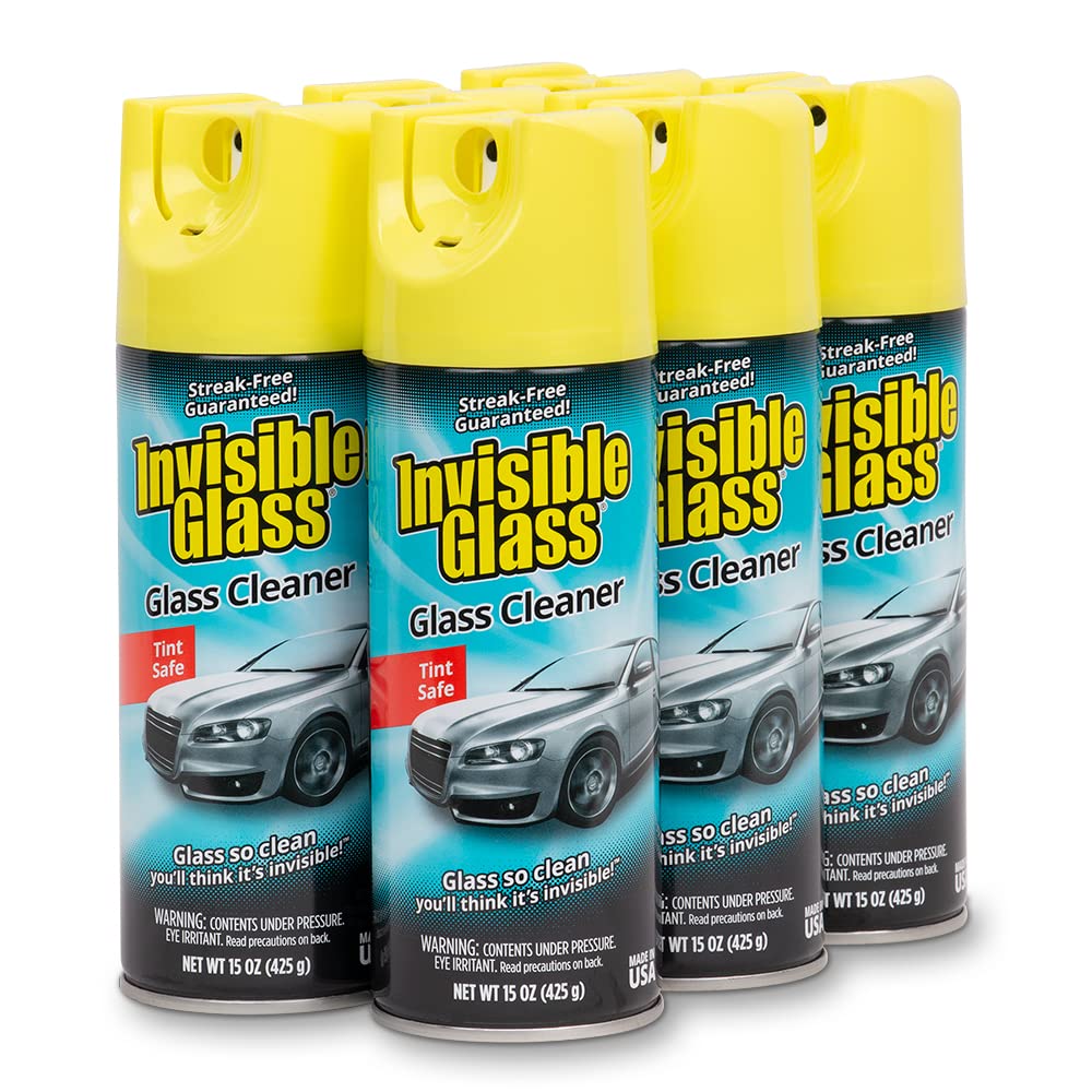 Invisible Glass pack of six aerosols for car windshields and windows, ready for streak-free cleaning.