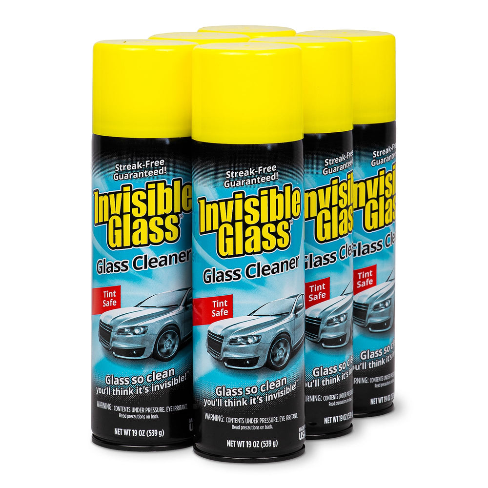 Invisible Glass streak-free finish on car windows and home glass surfaces.
