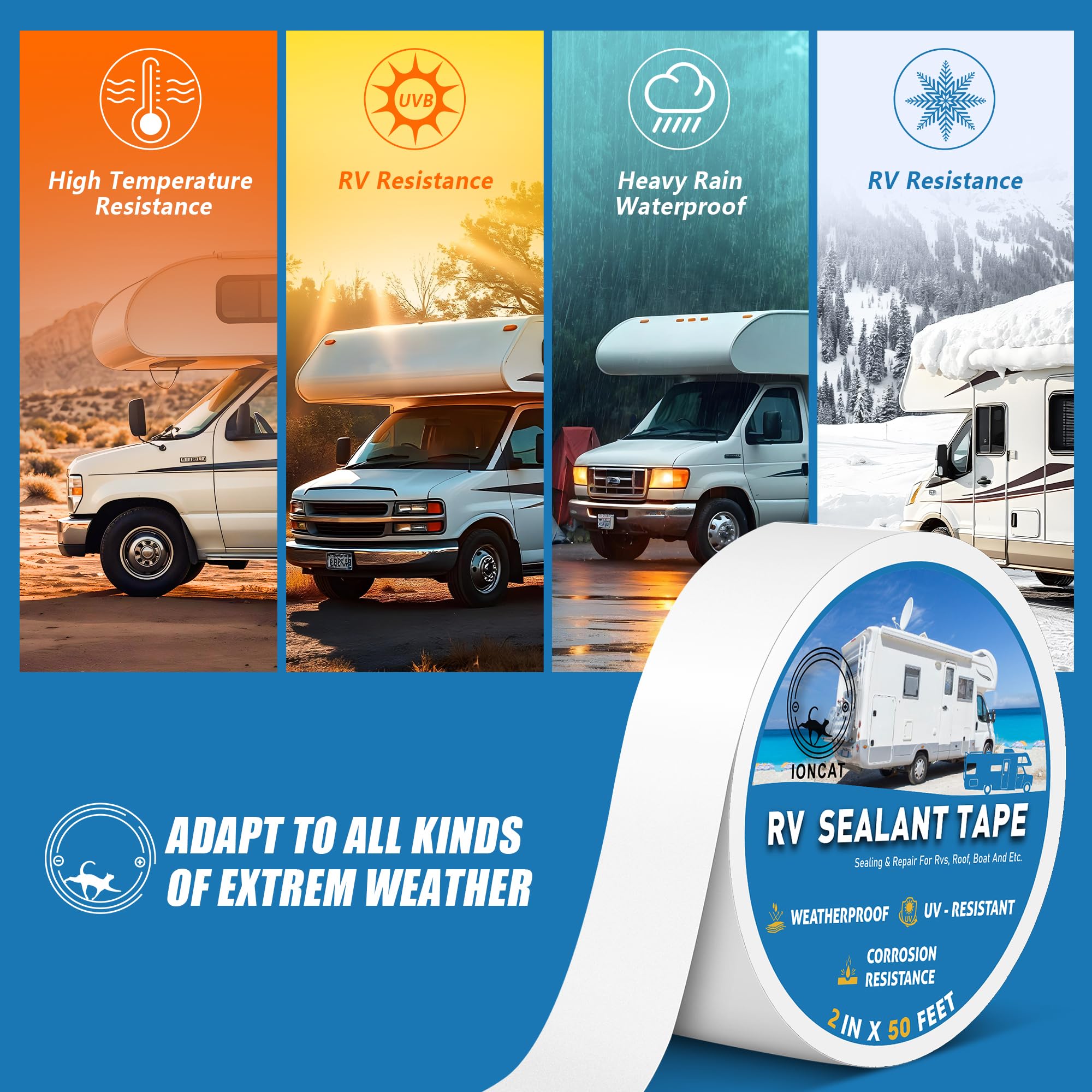 IONCAT RV Roof Sealant Tape on metal surface shows strong adhesion