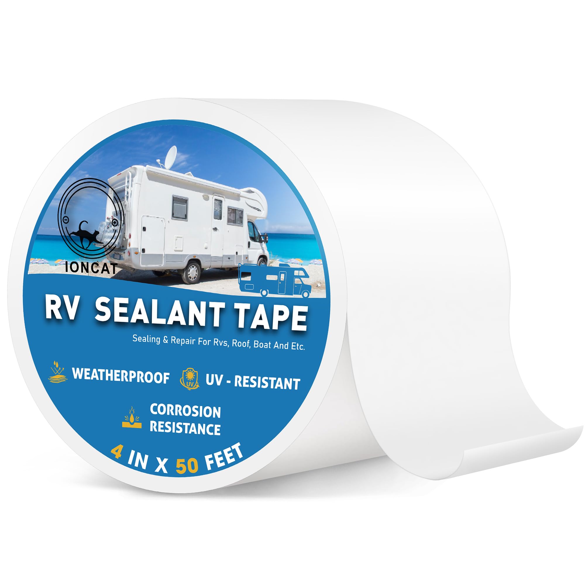 IONCAT RV Roof Sealant Tape roll-application shows quick leak sealing capability