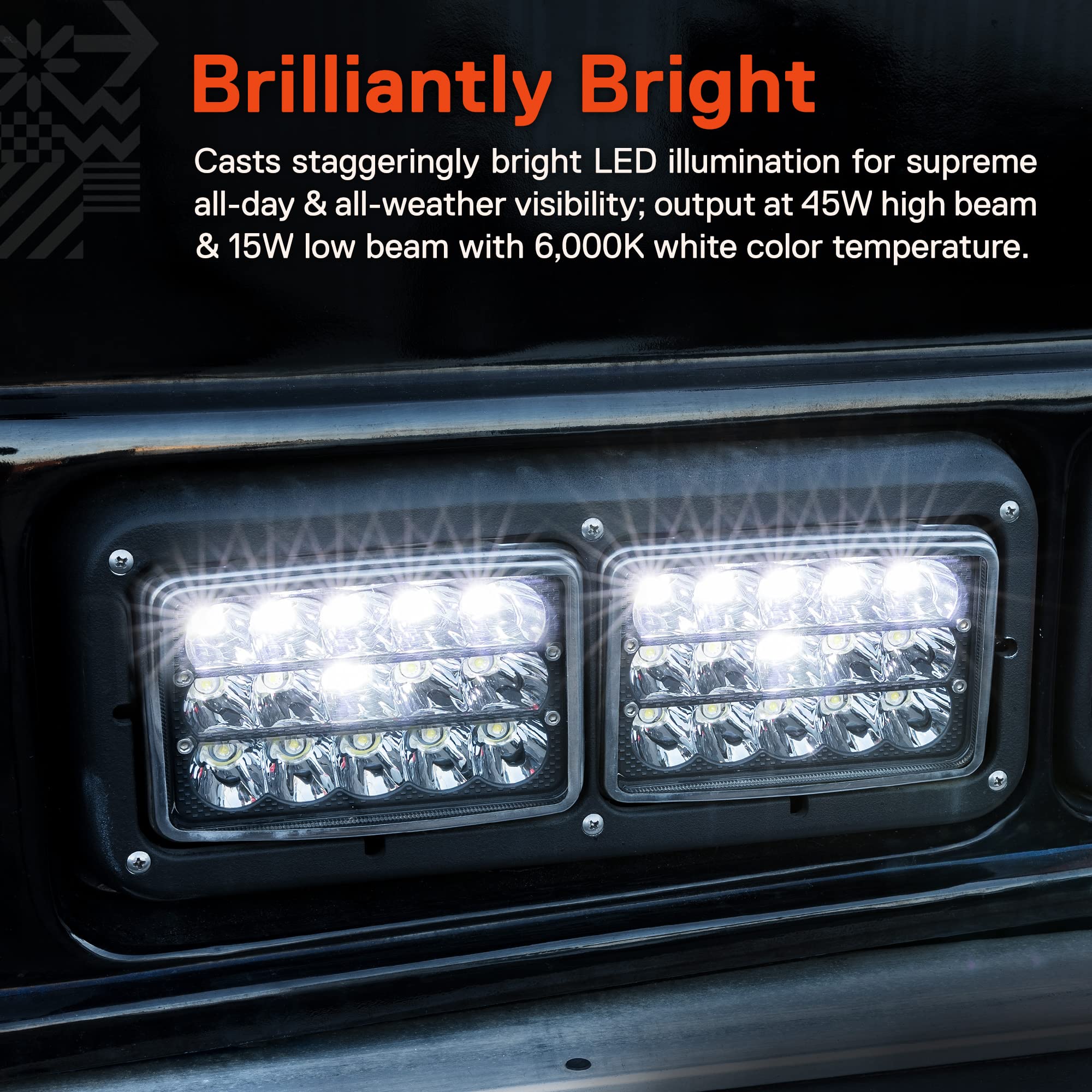 IP67 waterproof rectangular headlight assembly for durability