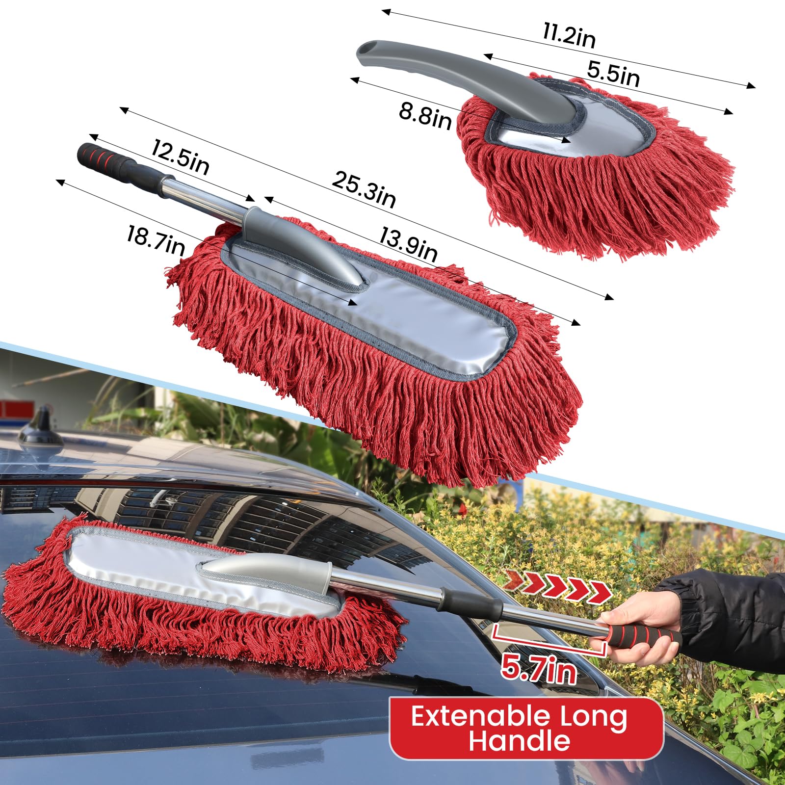 IPELY 2-pack red car duster set ready for use and storage