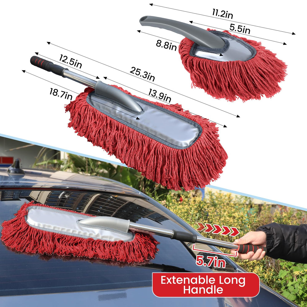 IPELY 2-pack red car duster set ready for use and storage