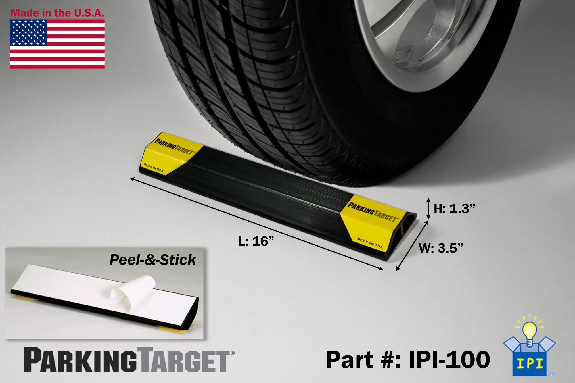 IPI ParkingTarget peel-and-stick setup for quick garage protection and easy placement.