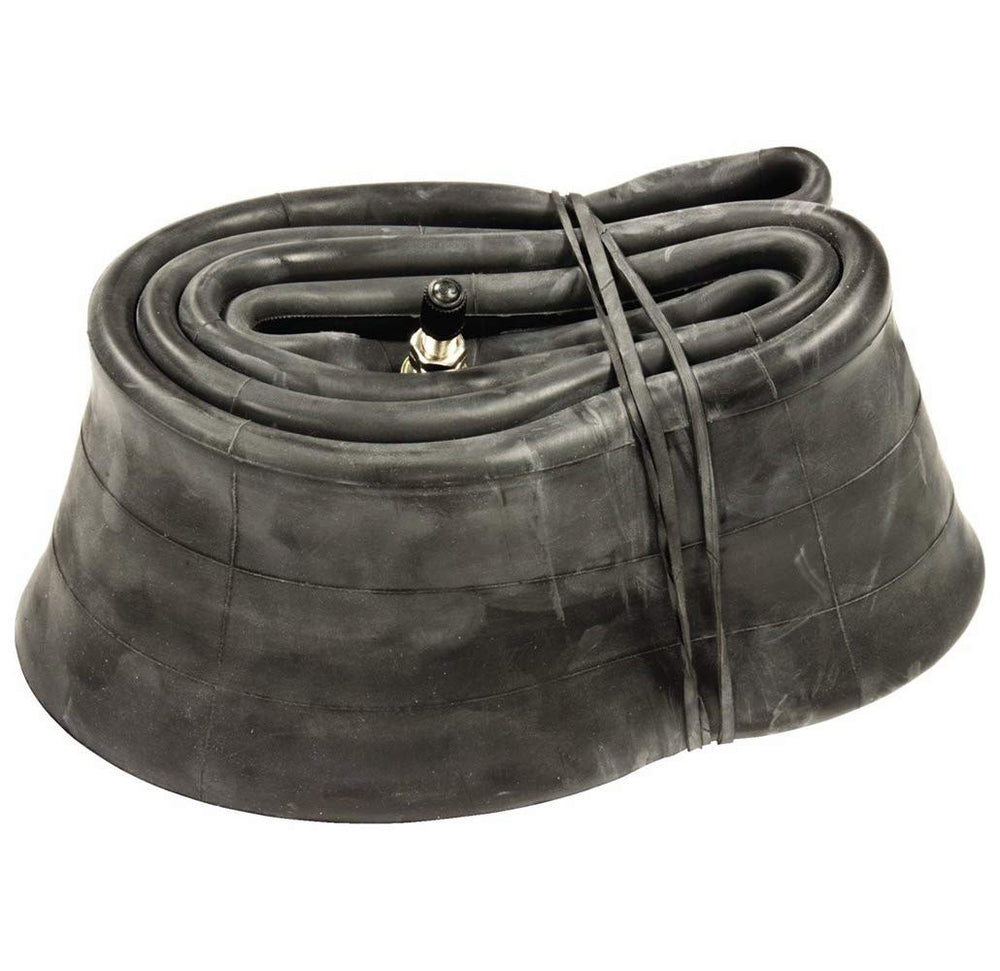 IRC standard motorcycle tube 80/100-12 viewed from the side, showing durable construction.