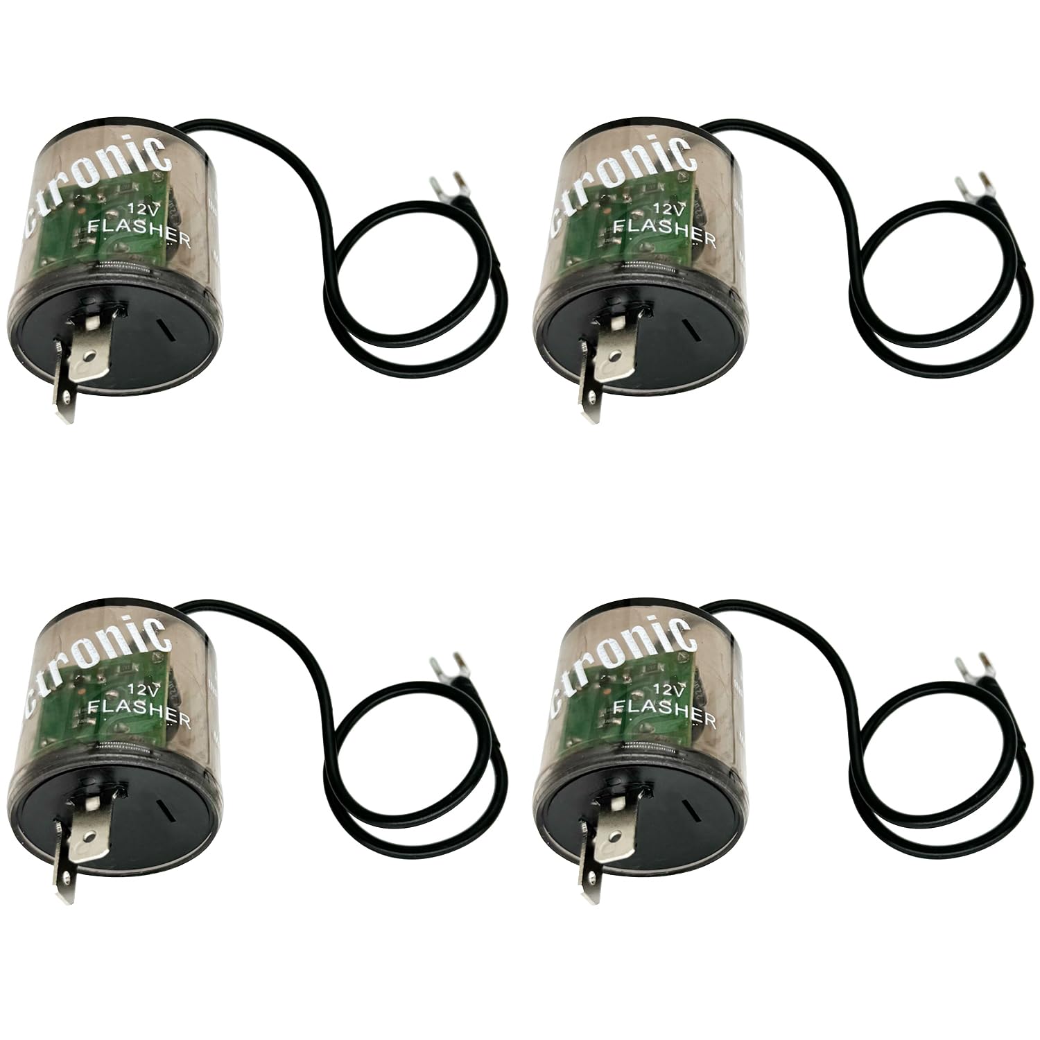 iRhapsody 2-pin 12V LED flasher relay front view for automotive turn signals.