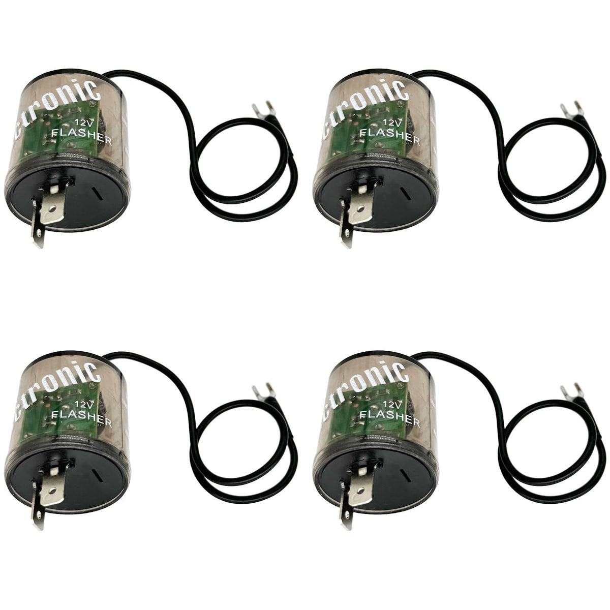iRhapsody 2-pin 12V LED flasher relay front view for automotive turn signals.