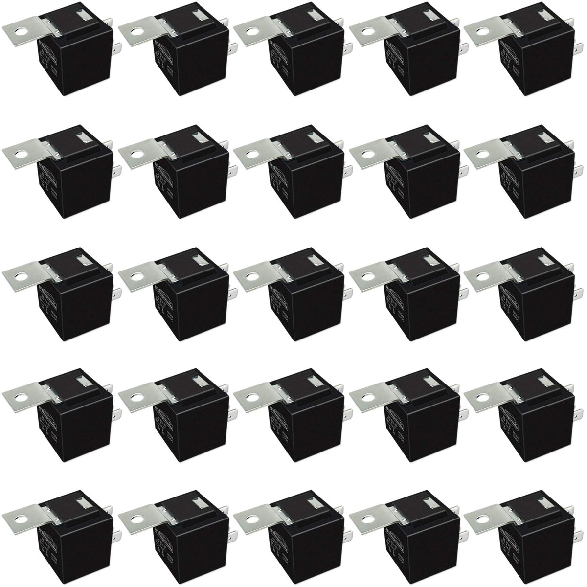 iRhapsody relay 12V front view showing compact 5-pin SPDT design for automotive use.