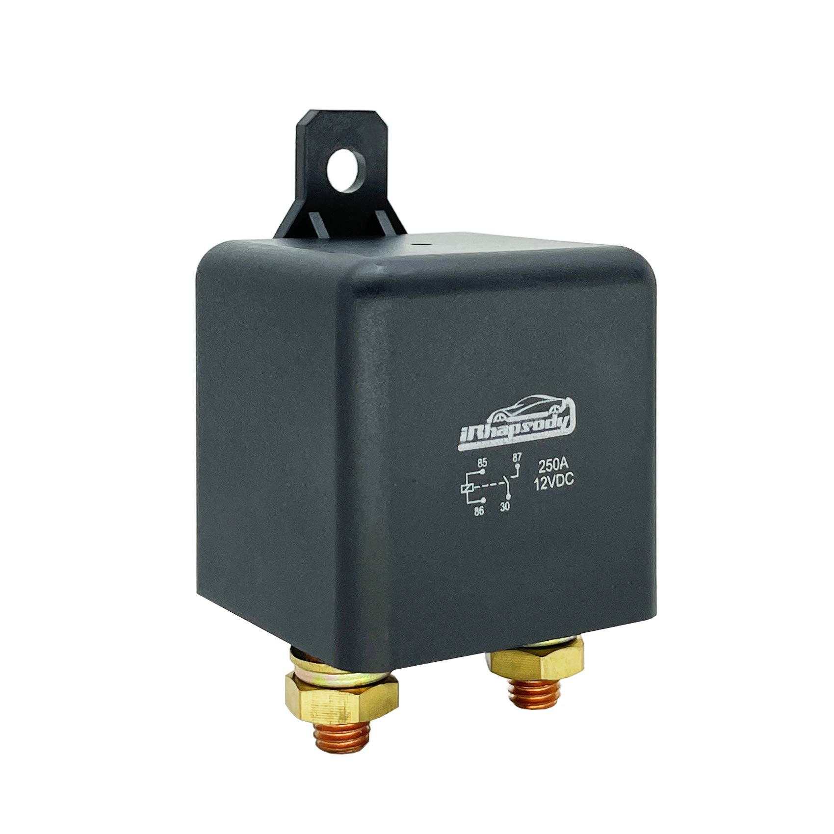 iRhapsody 250A 4-pin relay, top view, ready for high-current vehicle installations.