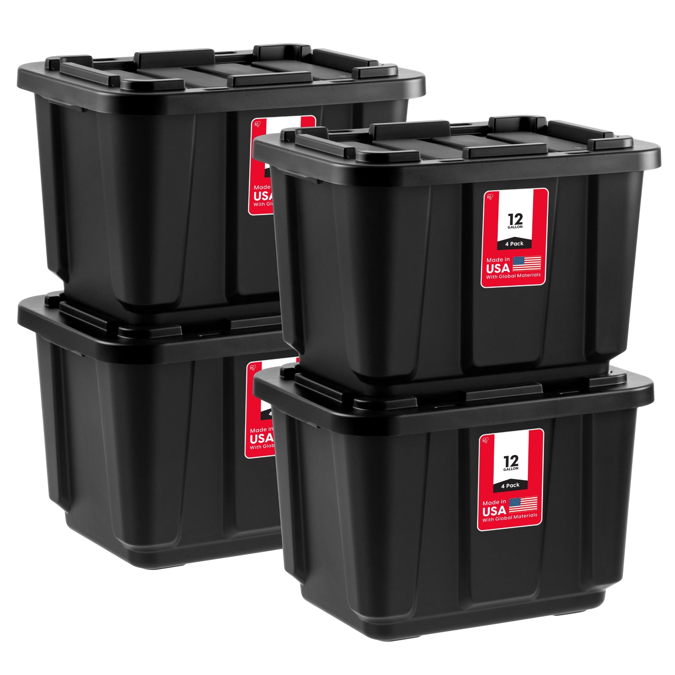 IRIS USA 12-gallon storage bins with lids stack securely for easy organization