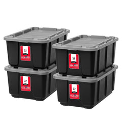 IRIS USA 4-pack storage bins with lids stacked neatly for organized storage