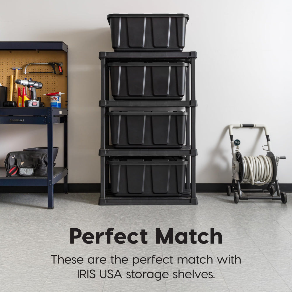 Built-in handles on IRIS USA storage bins enable easy carrying.