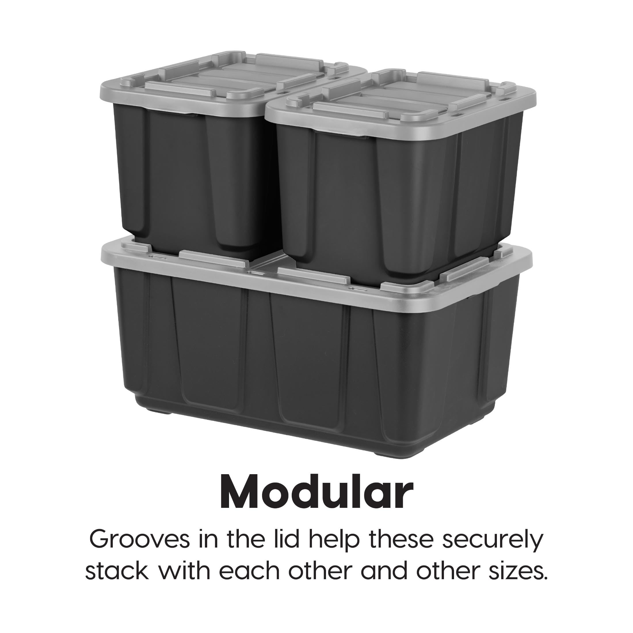 IRIS USA indented lid enables secure stacking in garages
