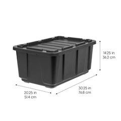 Stackable grooved lid and body enable space-saving organization.