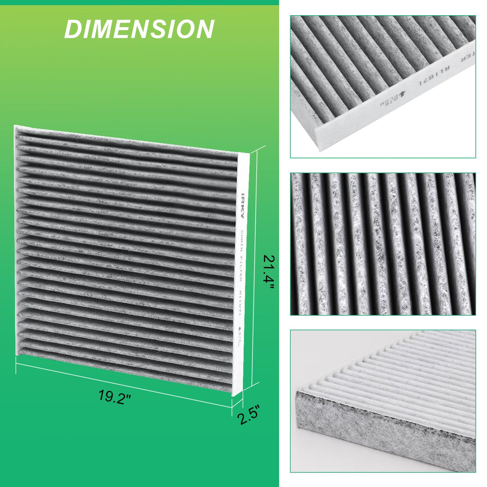 iRKY cabin air filter with activated carbon layer close-up for odor reduction