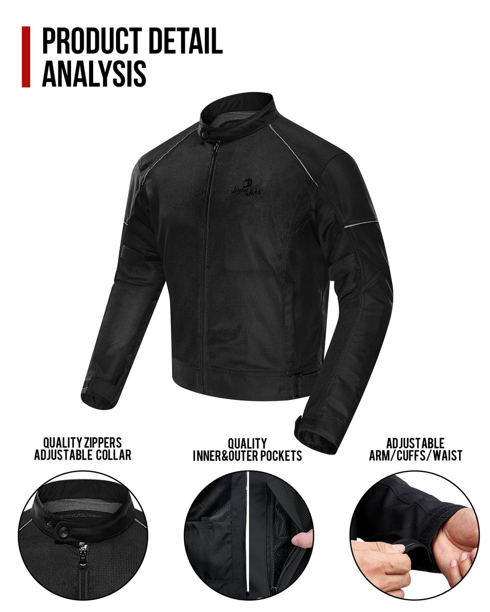 IRON JIA'S reflective strips enhance visibility during night rides