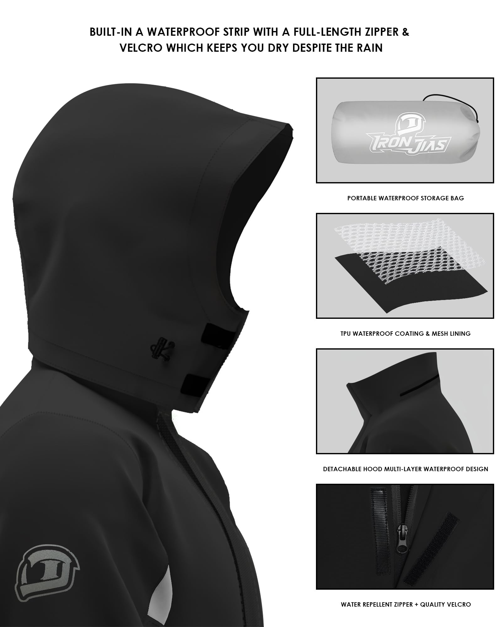 IRON JIA'S rain suit detachable hood for versatile weather