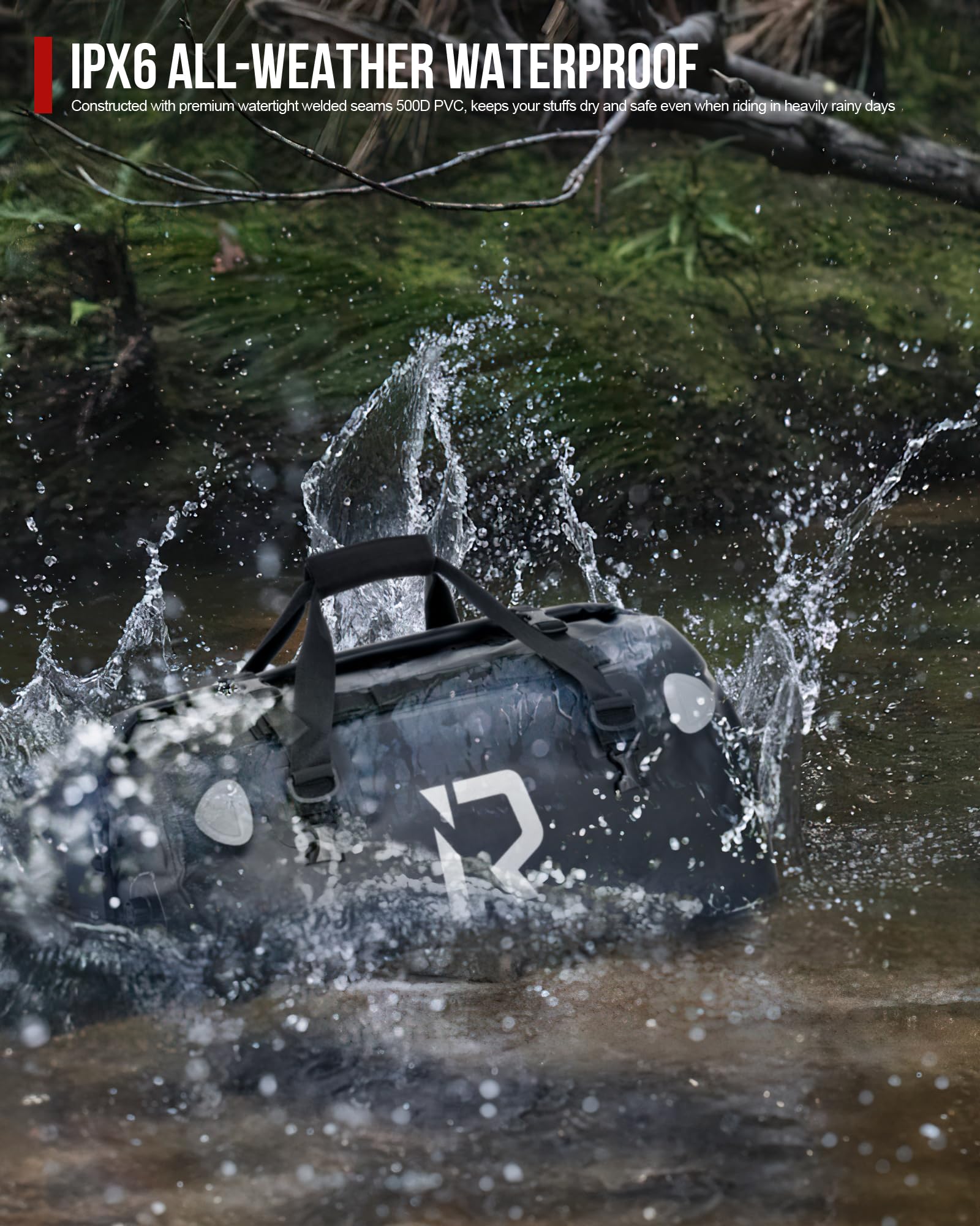 IRON JIA'S waterproof 500D PVC material endures rugged rides