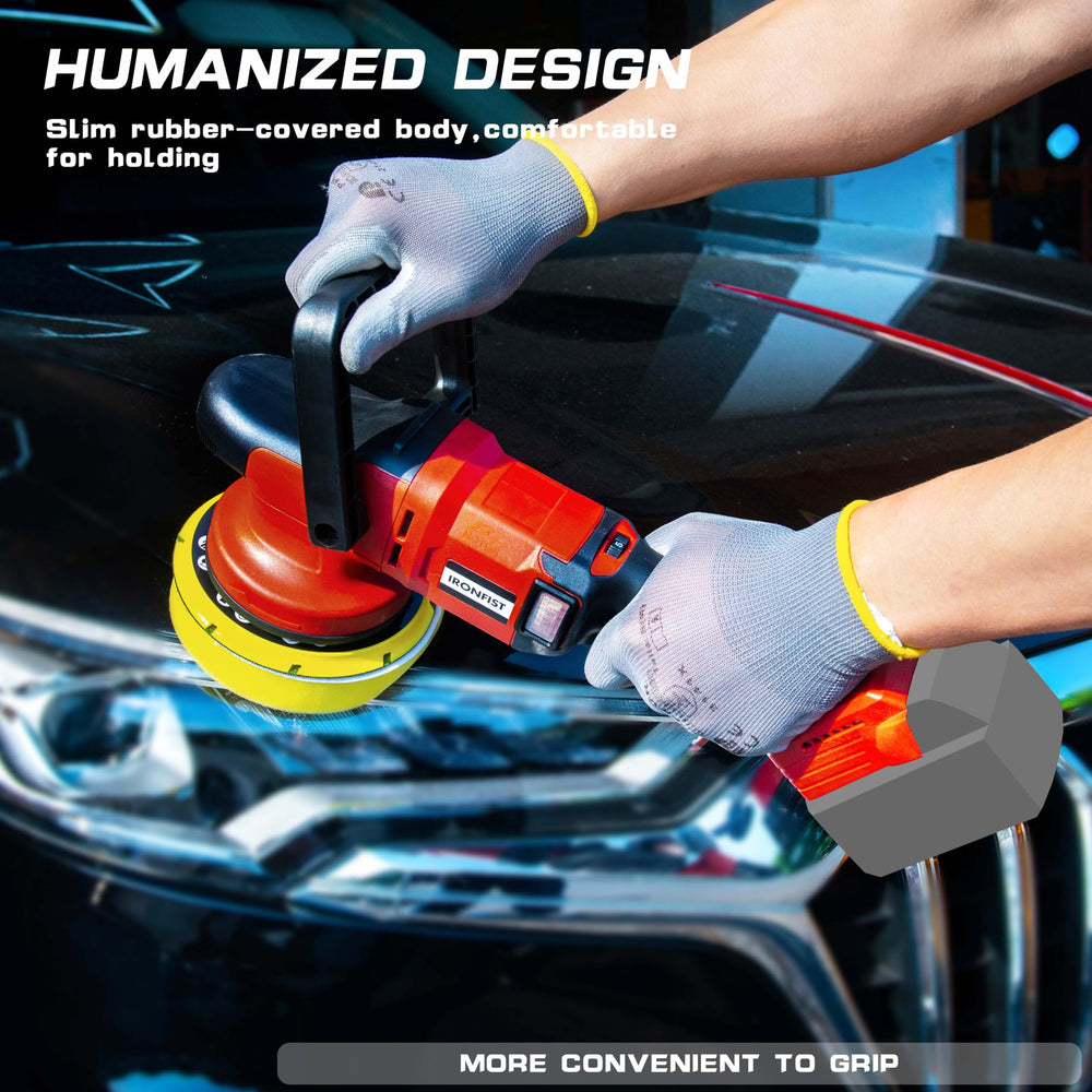 IRONFIST multi-grip polisher with front and side handles for precise control