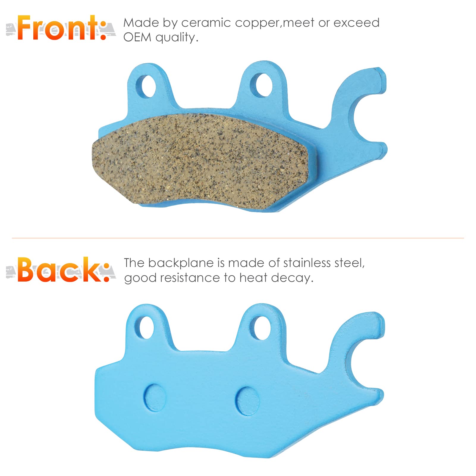 ISEYEC front brake pads for Brute Force shown in close-up detail ready for installation.