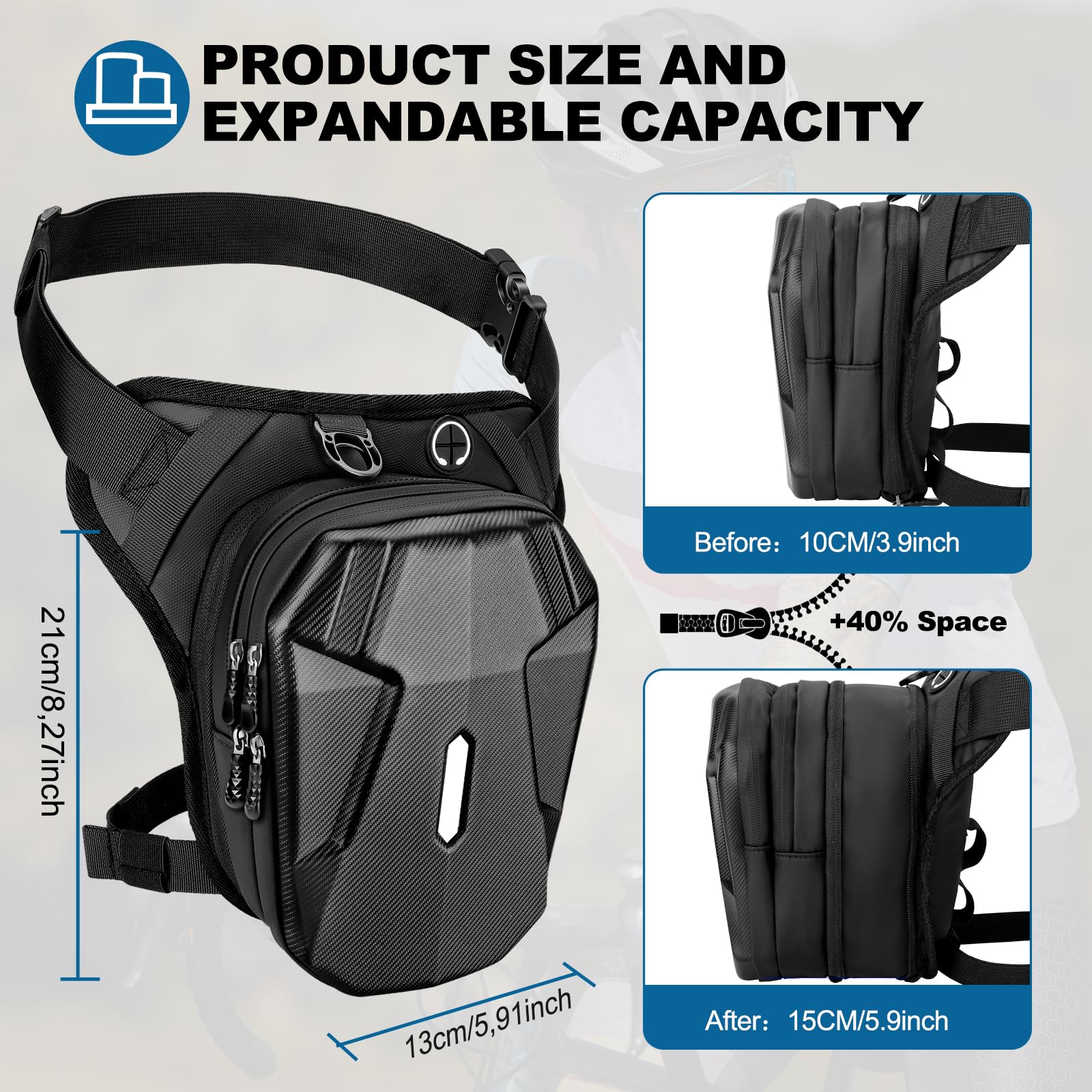 ISEYOU thigh bag expansion zipper provides extra space for daily essentials.
