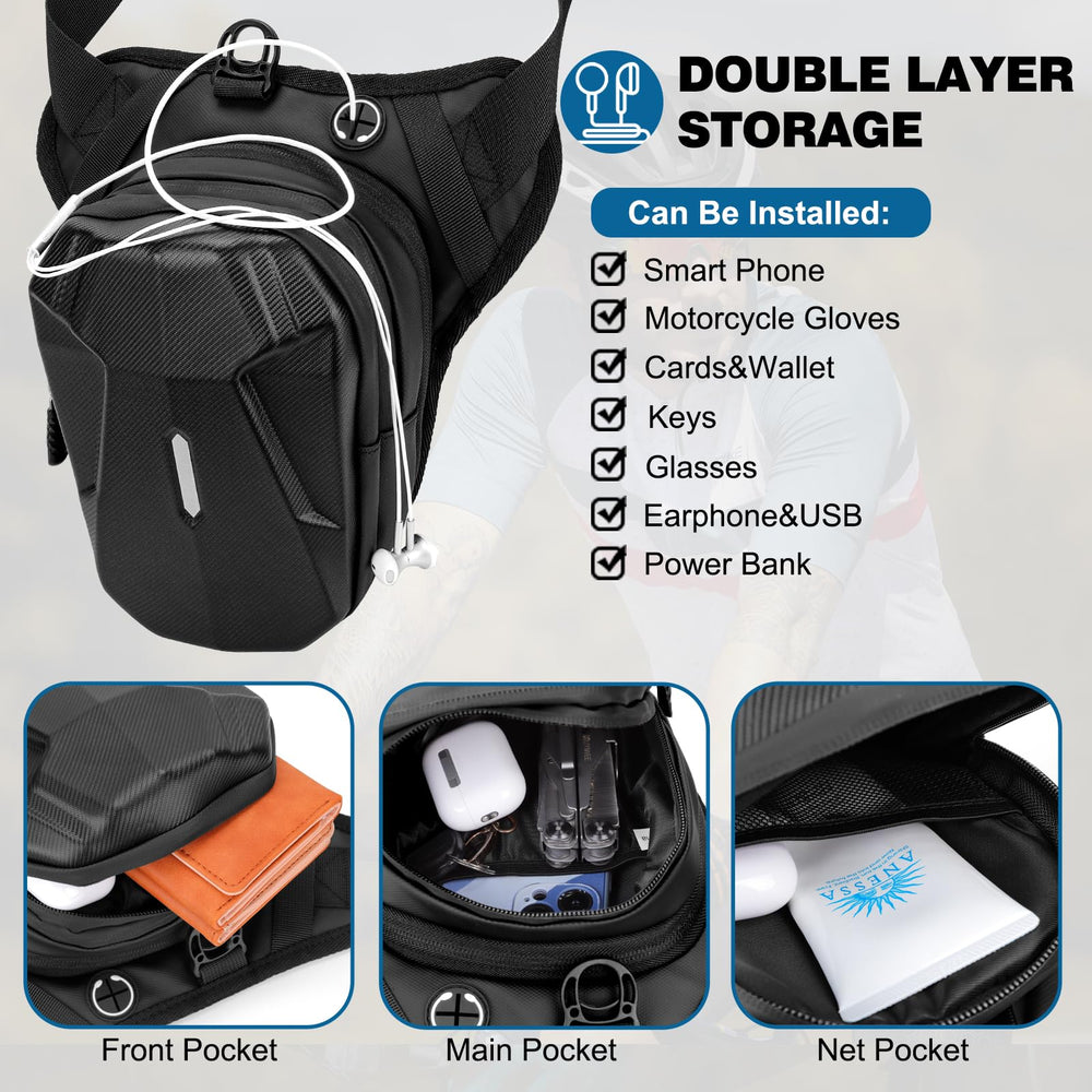 ISEYOU thigh bag reflective strips boost night visibility during rides.