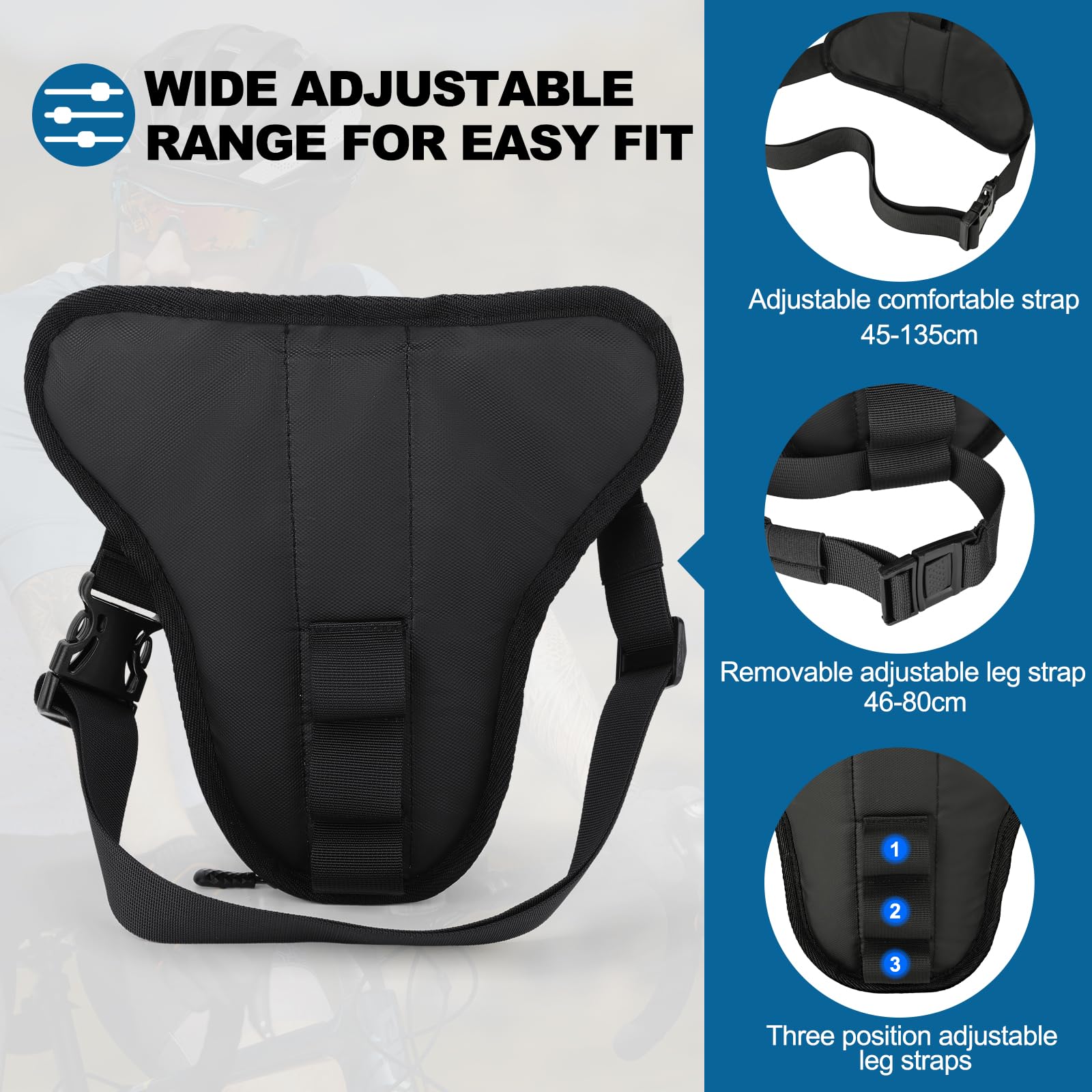 ISEYOU thigh bag's water-resistant shell protects items in light rain.